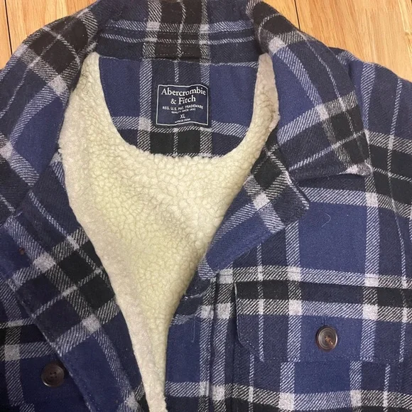 Abercrombie & Fitch Fleece Lined Flannel Blue & Black Jacket XL - Picture 2 of 4